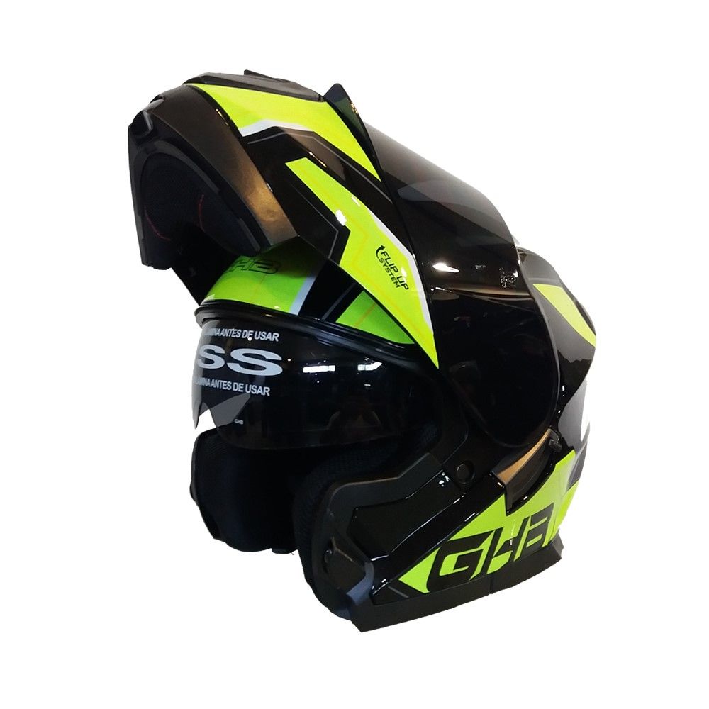 CASCO ABATIBLE GHB 160 STARK MICA TINTEADA NEGRO AMARILLO FLUO