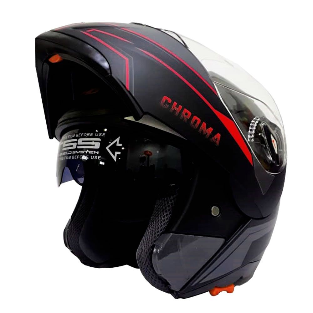 CASCO ABATIBLE GHB 158 DOT CHROMA NEGRO ROJO MATTE